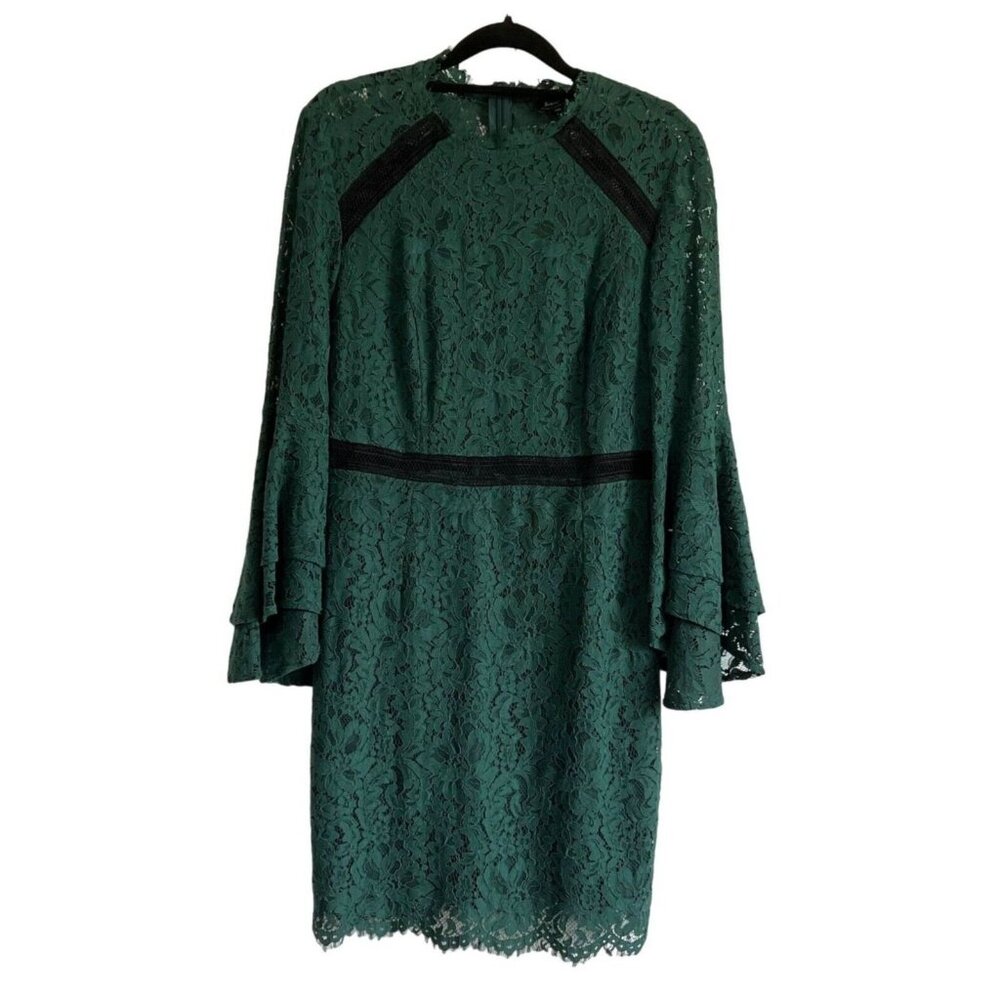 Bardot Green Lace Bell Sleeve Dress Lace Overlay US 8/M EUR 40 Fairycore NWT